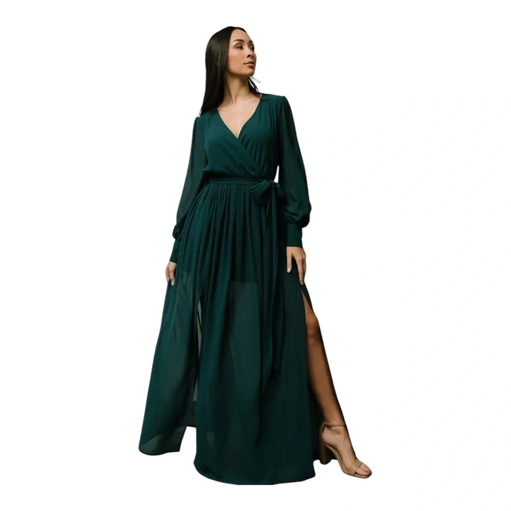 BALTIC BORN Celine Maxi Dress Hunter Green Size S Wedding Party Wrap Flowy Slits - Picture 6 of 15